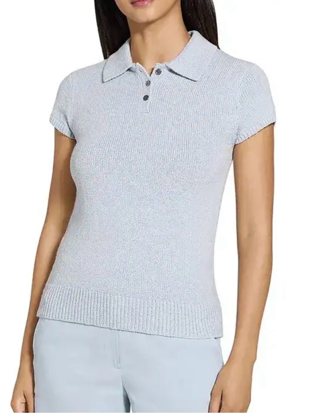 Theory Pale Blue Short-Sleeve Polo Top